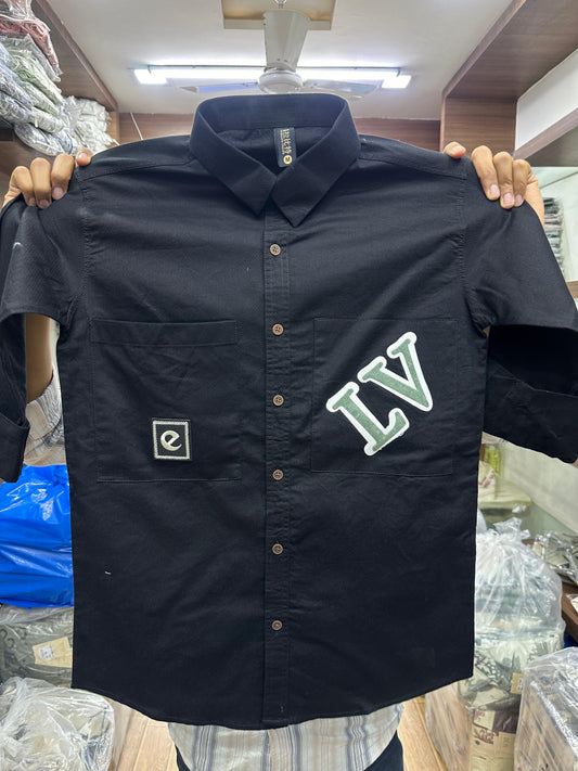 Stylish Men's Casual Shirts with Unique "LV" Patch