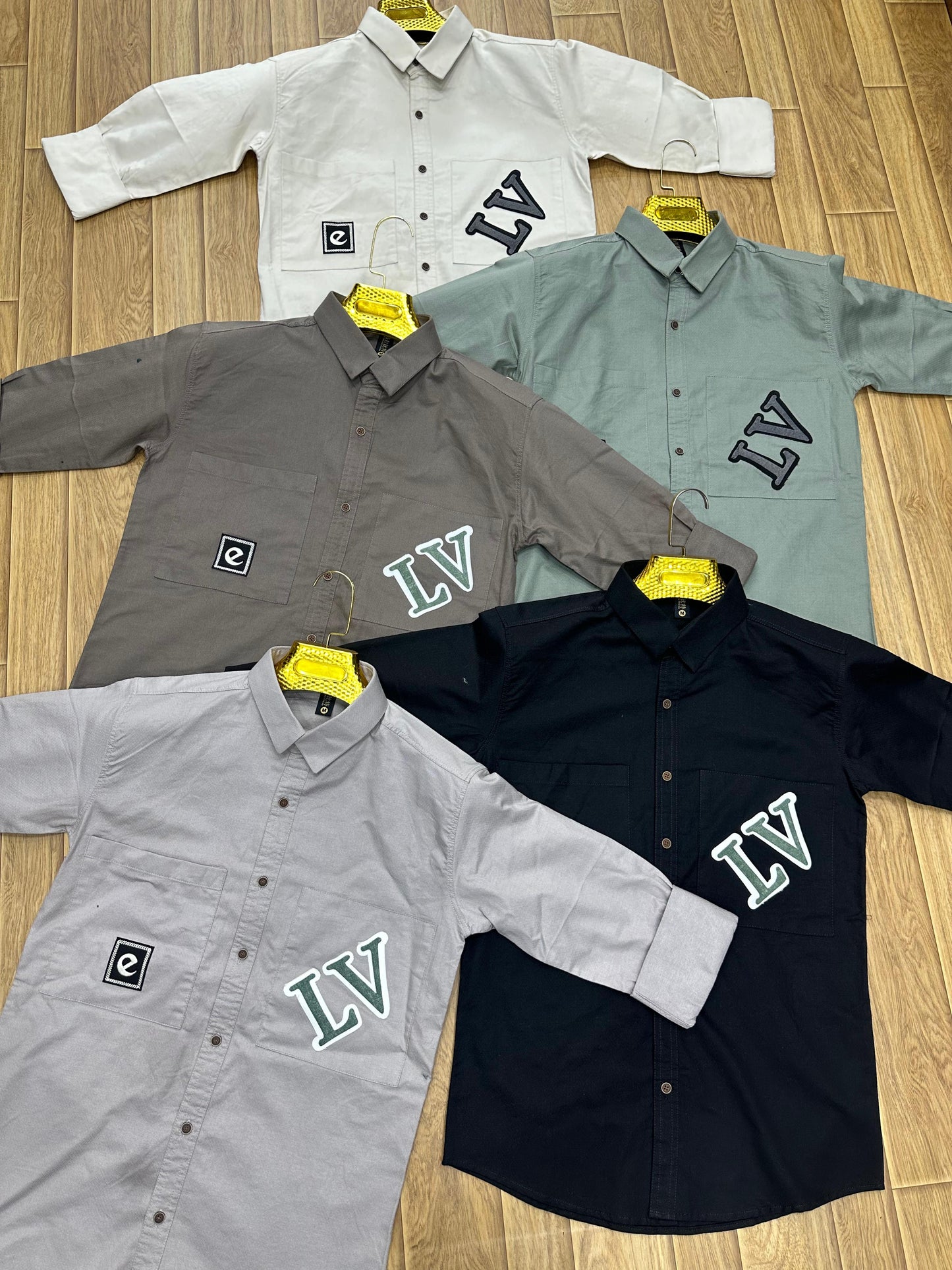 Stylish Men's Casual Shirts with Unique "LV" Patch