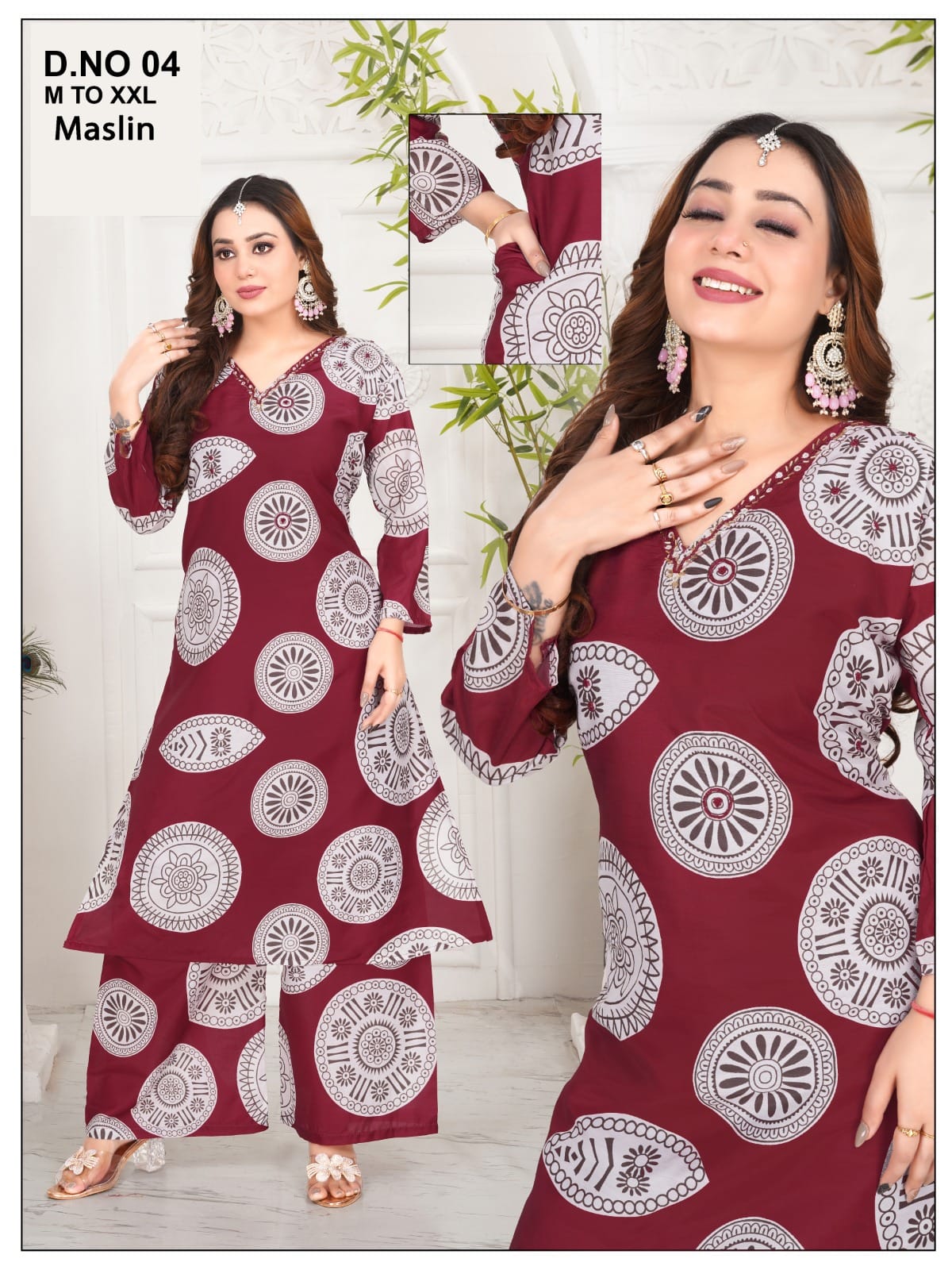 Women's Maslin Printed Kurta &amp; Palazzo Set