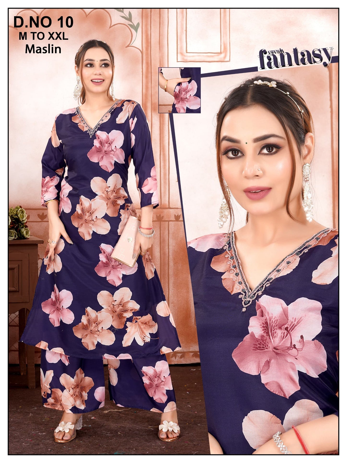 Women's Maslin Printed Kurta &amp; Palazzo Set