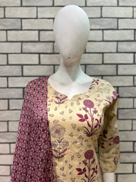 Women's Cotton 60-60 Printed Kurta Set with Dupatta Quality.