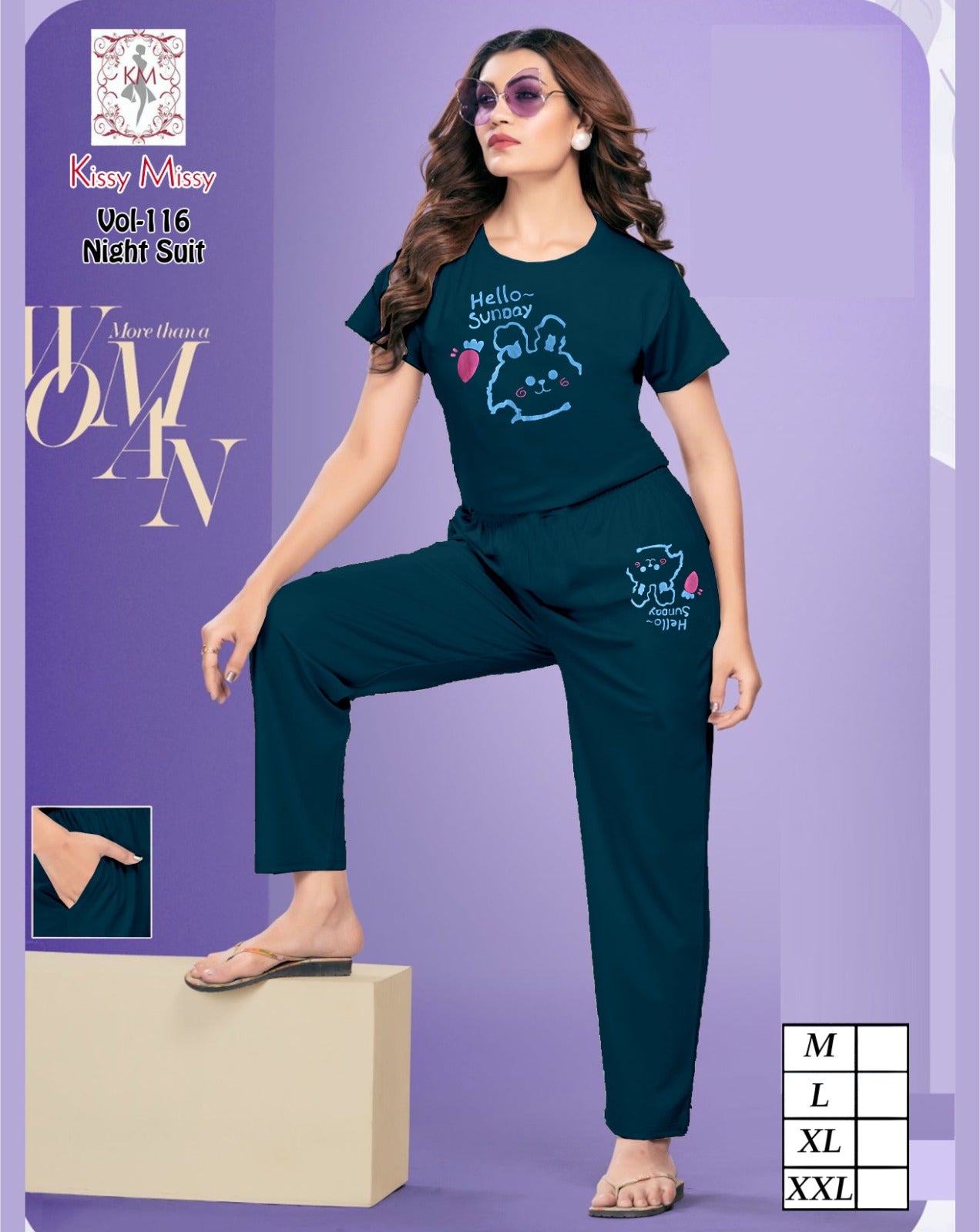 Girls' Lycra Printed Night Suit - kisssy messy