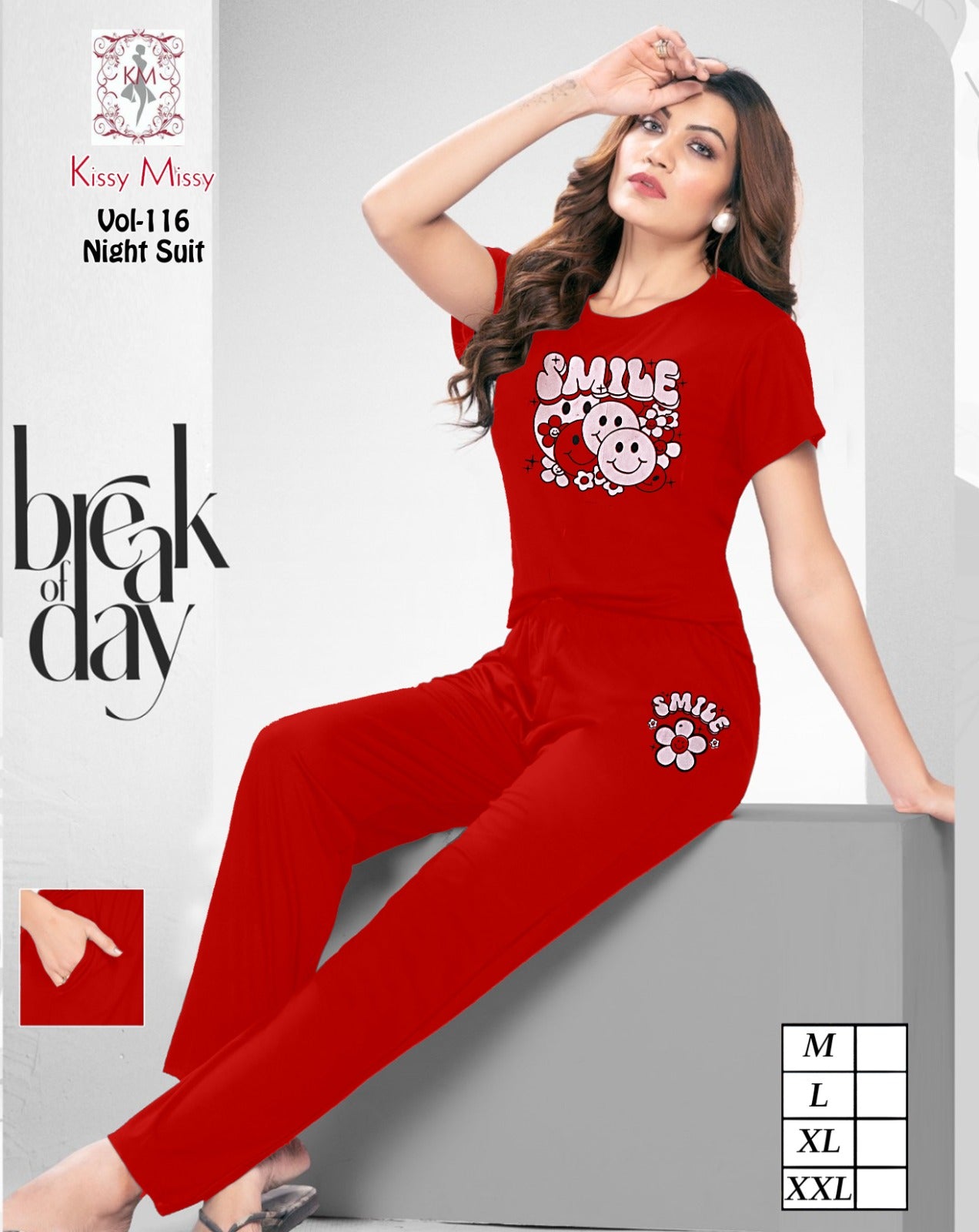 Girls' Lycra Printed Night Suit - kisssy messy