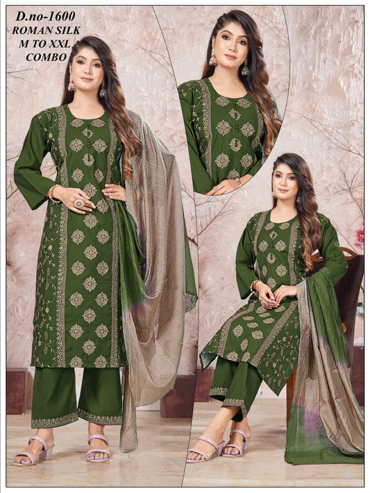 BIG SIZE | Women's Roman Silk Gold Touch Embroidery 3pc Suit Set