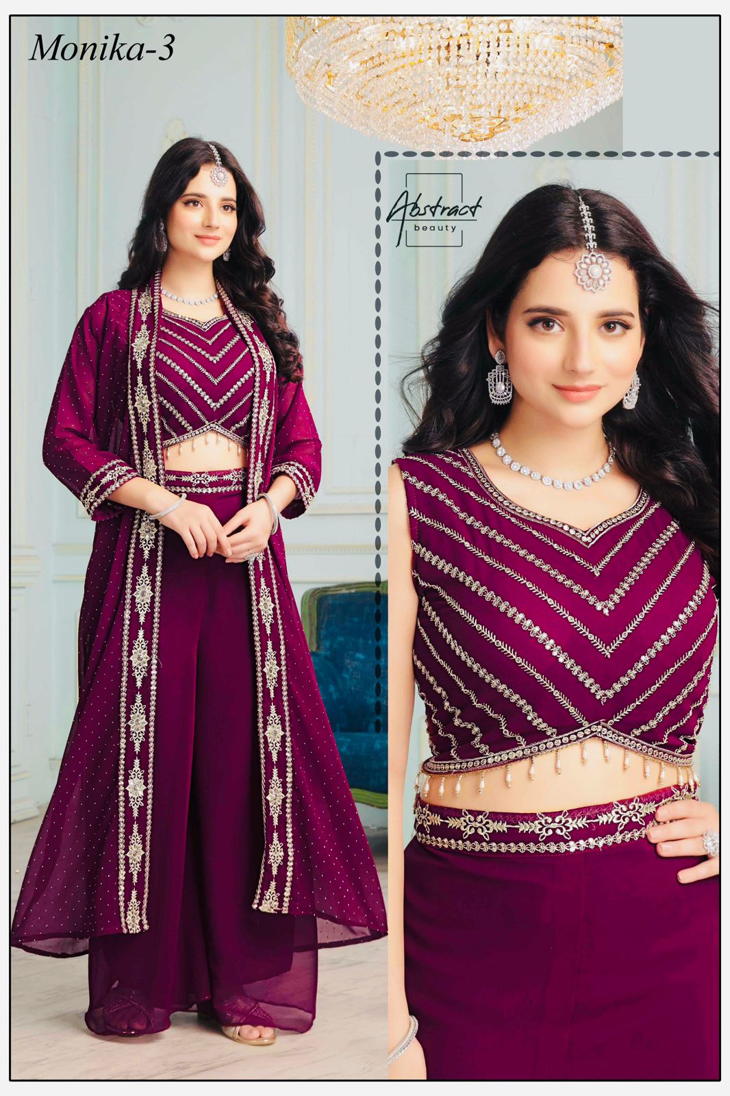 Georgette Festive Wear Crop Top Shrug Set
