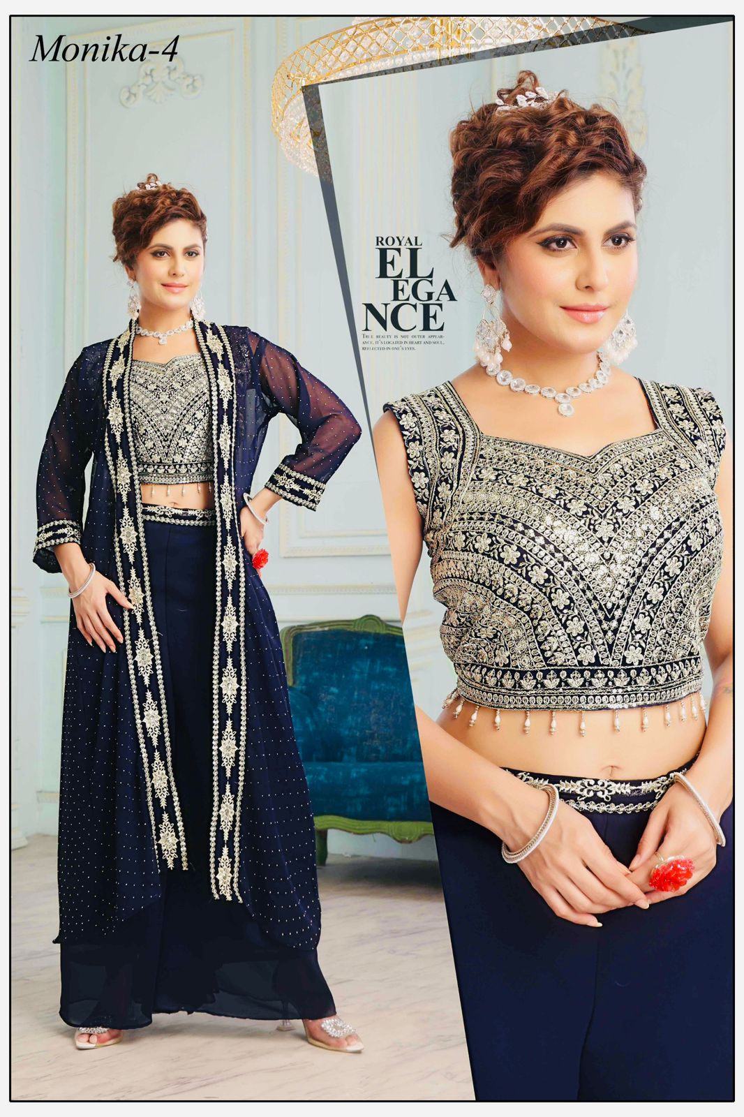 Georgette Festive Wear Crop Top Shrug Set