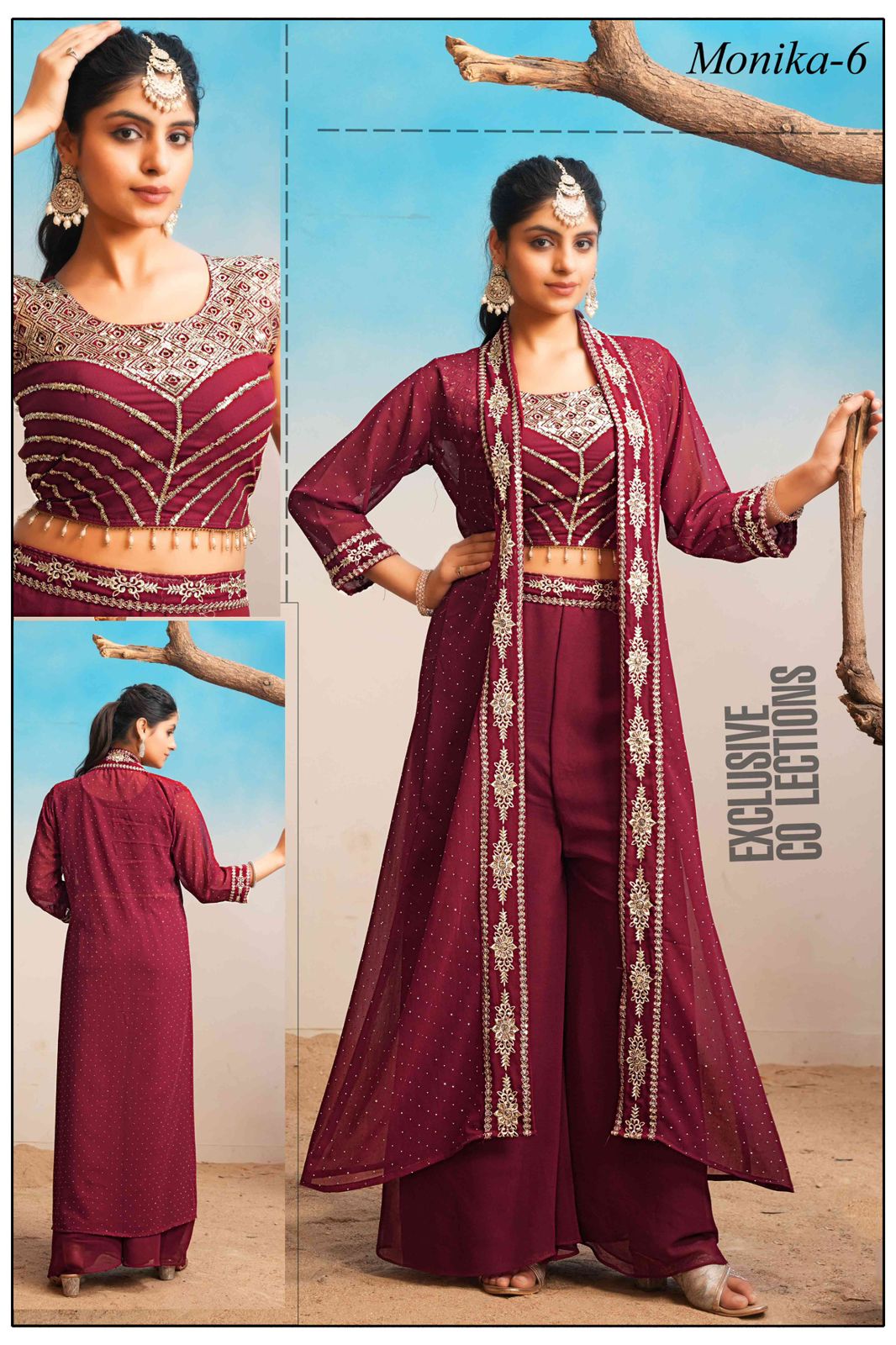Georgette Festive Wear Crop Top Shrug Set