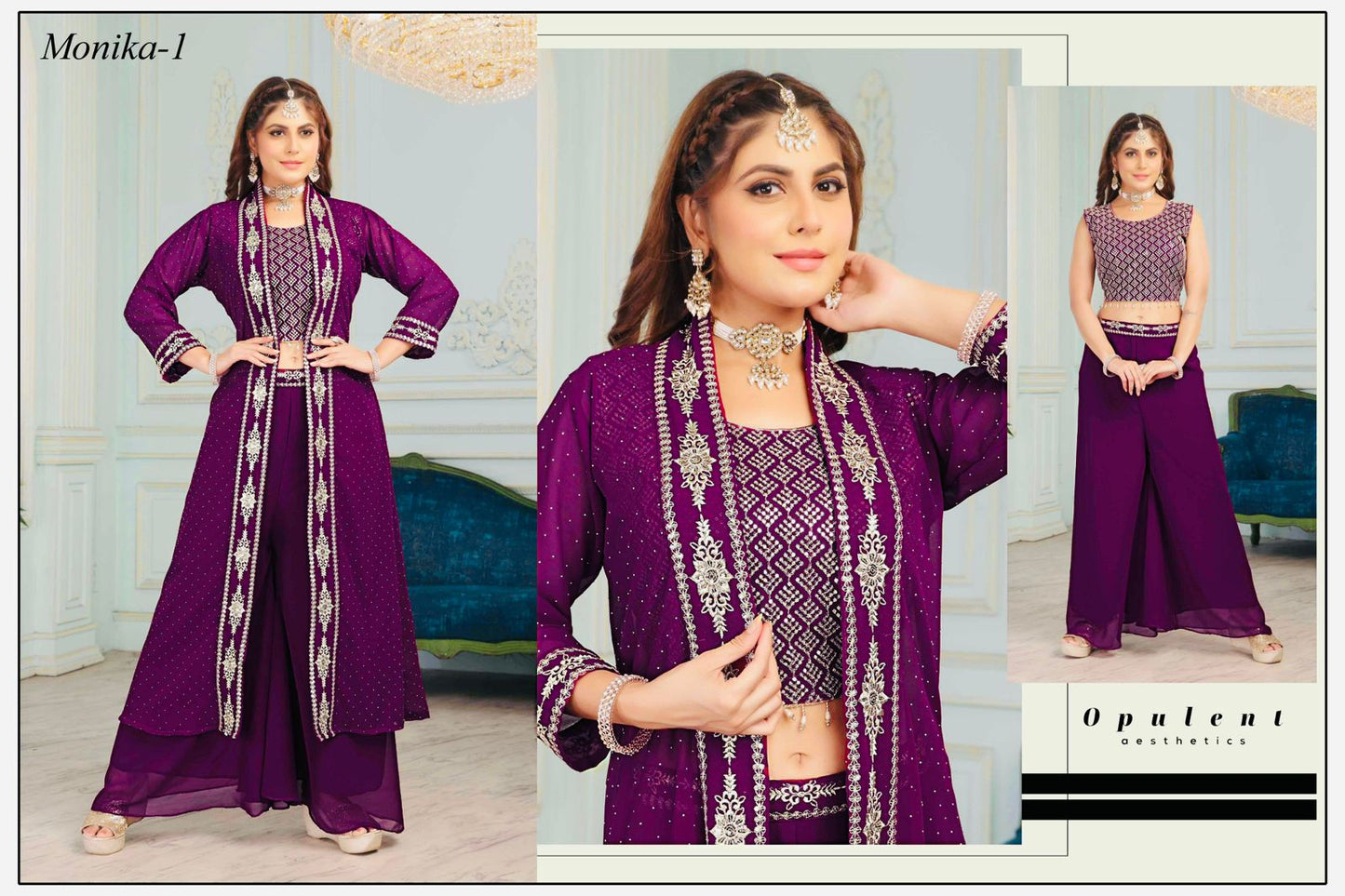 Georgette Festive Wear Crop Top Shrug Set