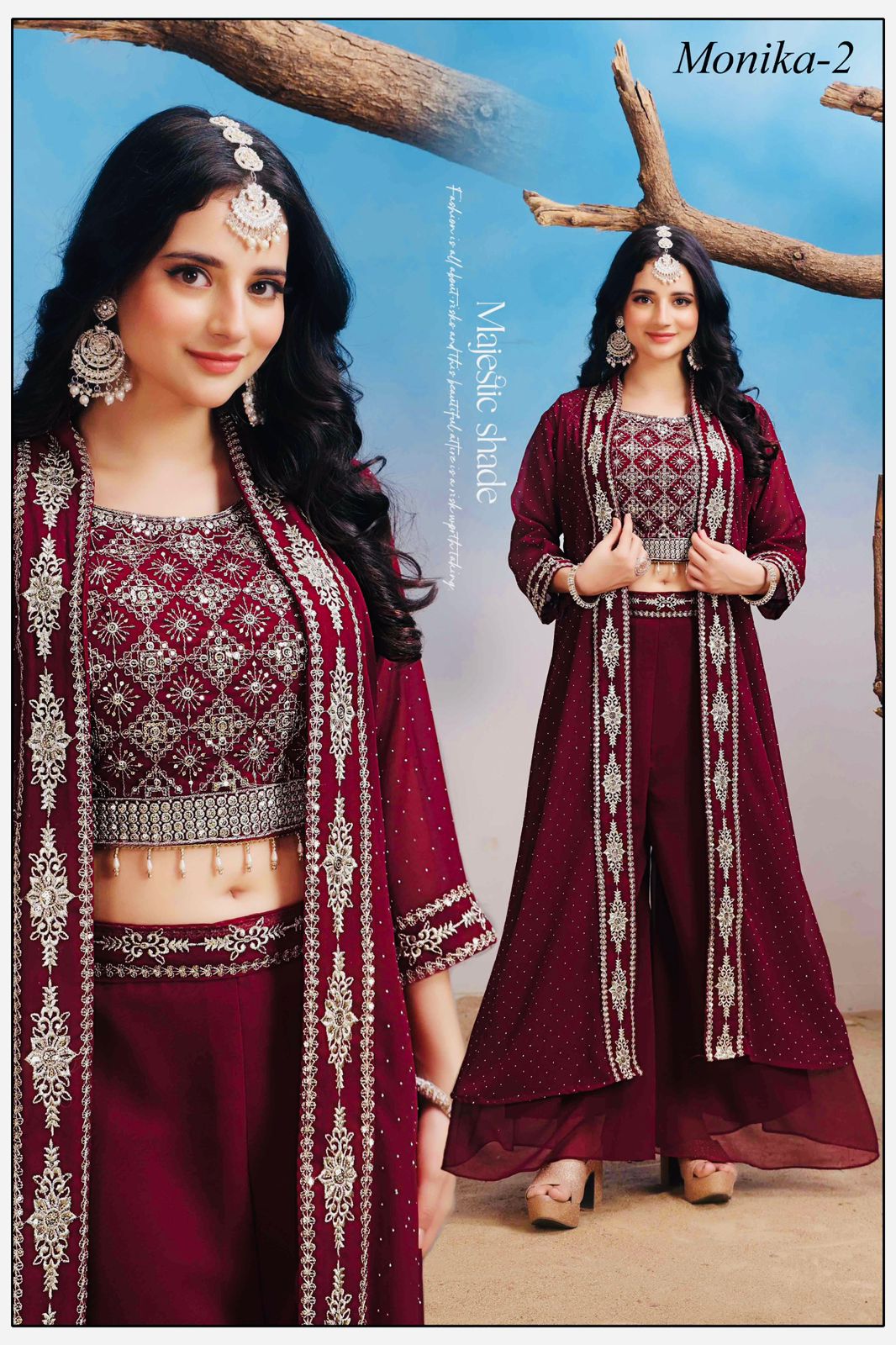 Georgette Festive Wear Crop Top Shrug Set