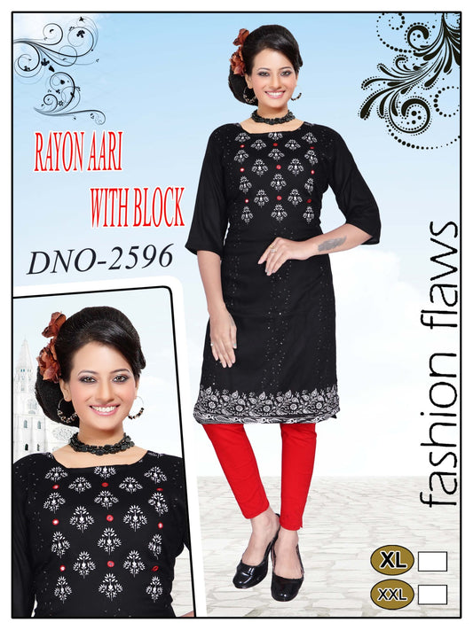 Girls' Printed reyon Ari with block kurti