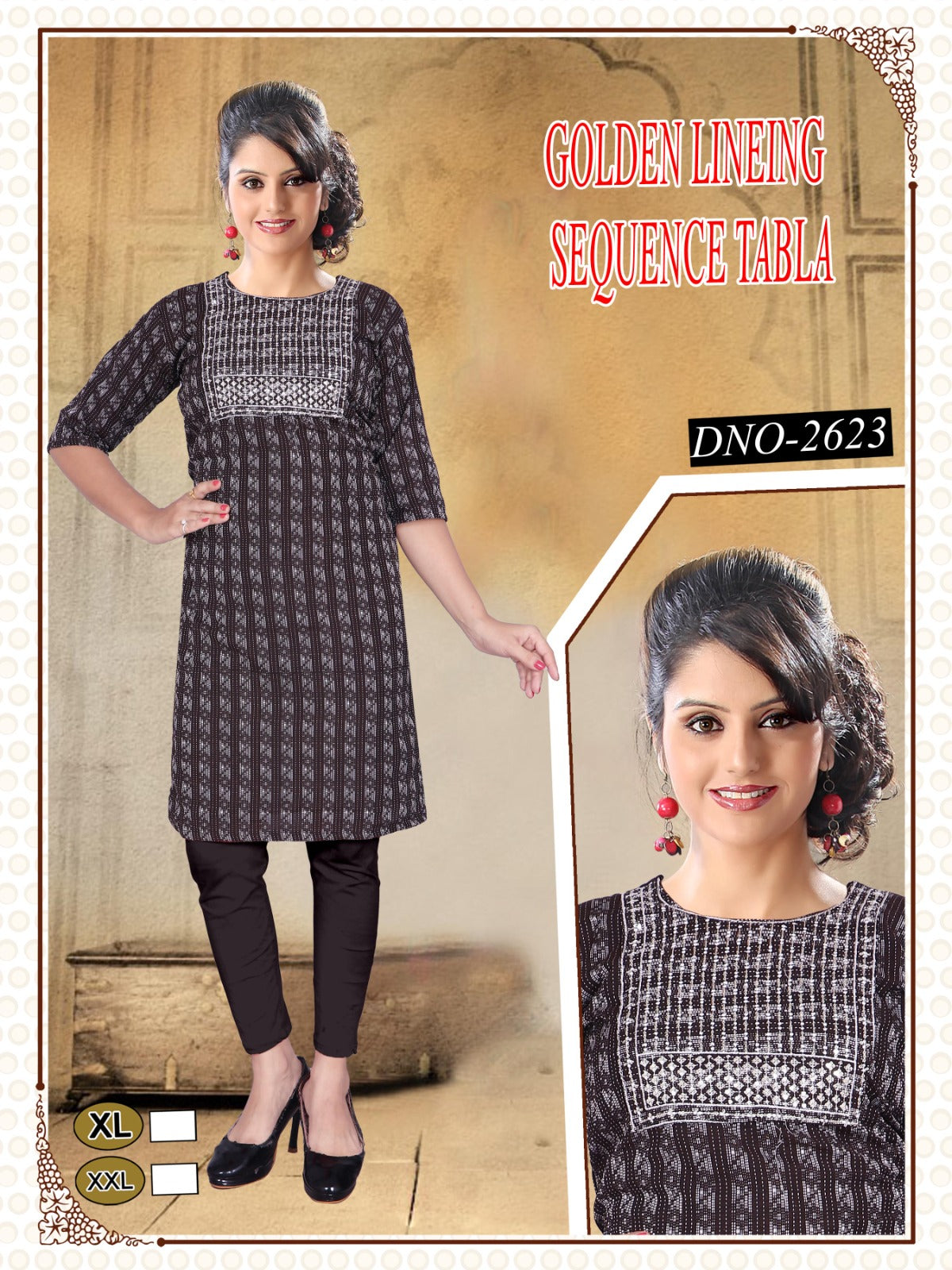 Girls' Printed reyon golden kurti