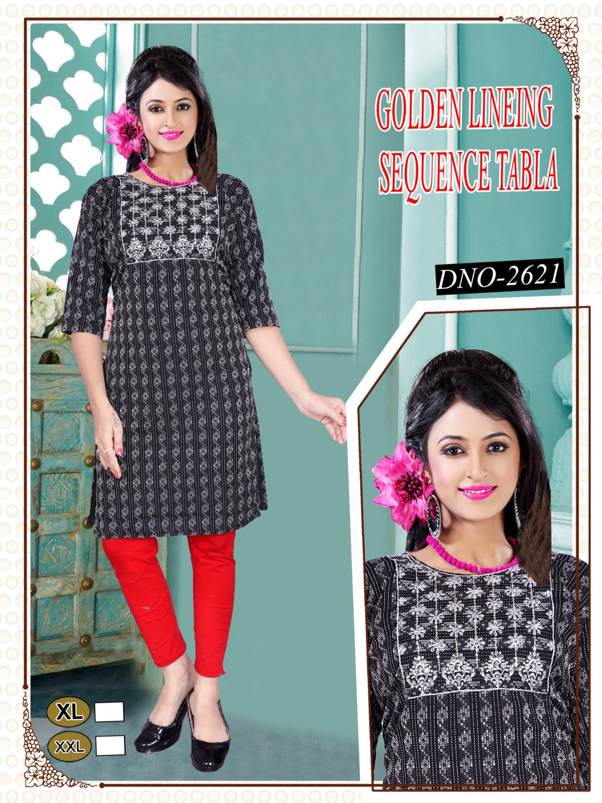 Girls' Printed reyon golden kurti