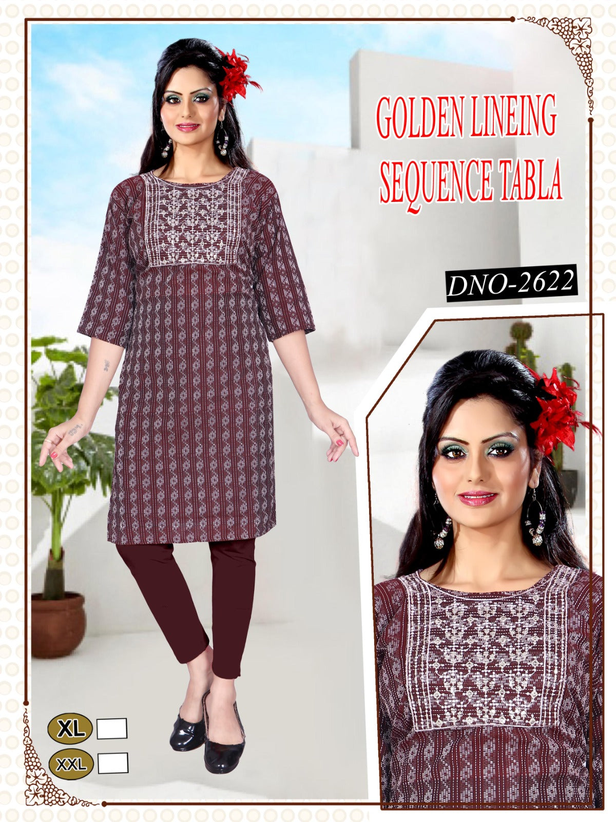 Girls' Printed reyon golden kurti