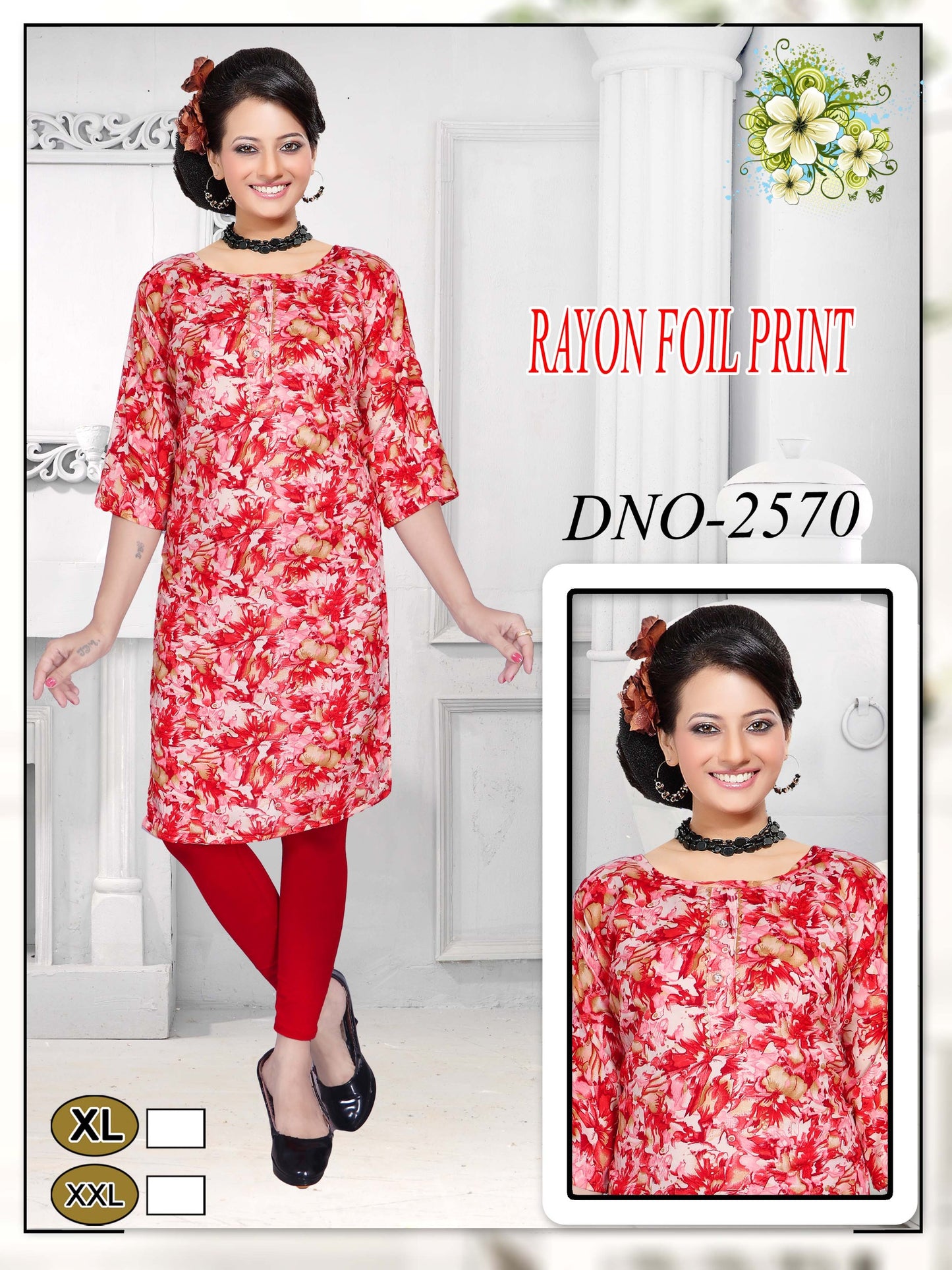 Girls'  reyon  Foil print kurti