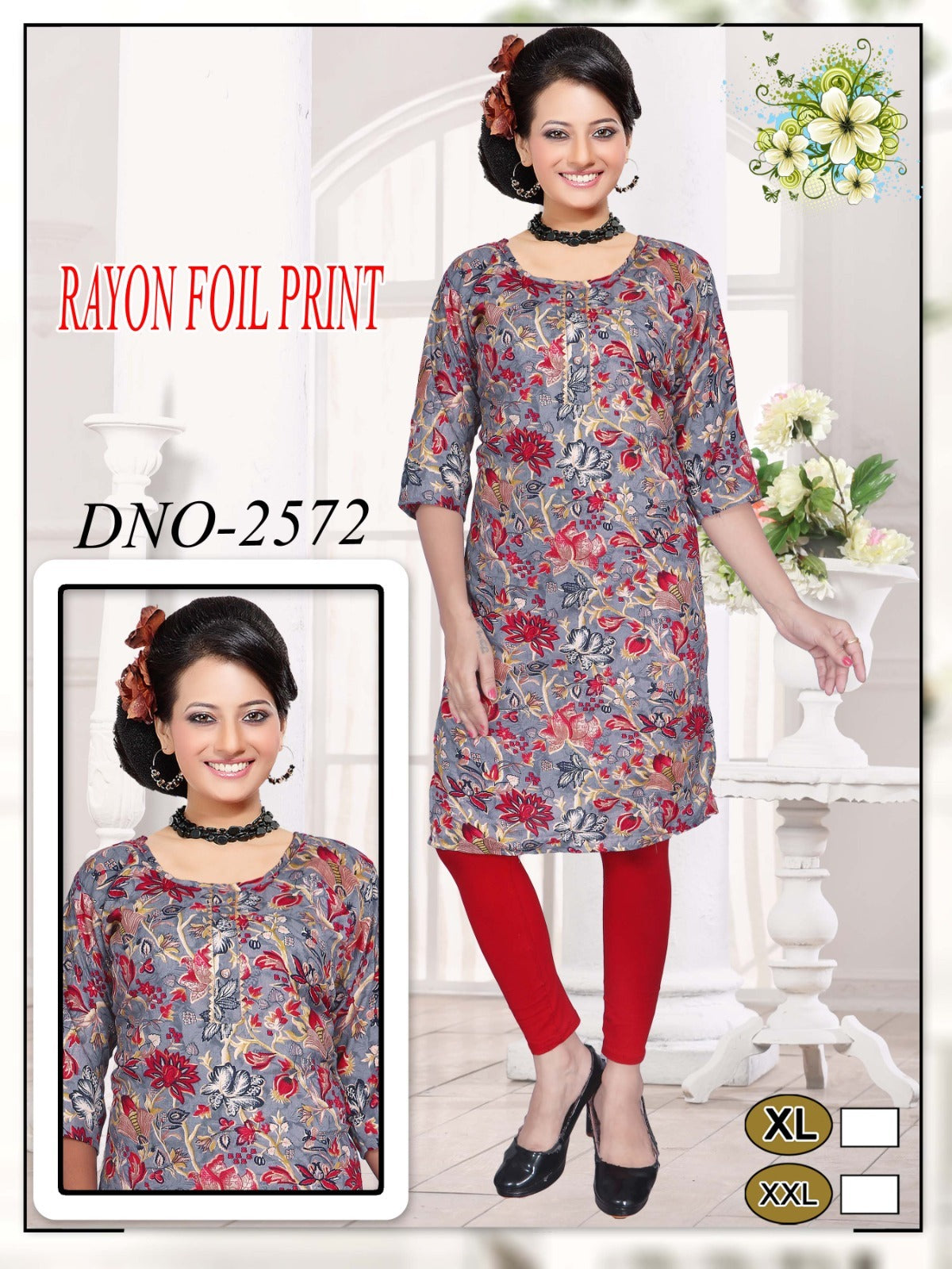 Girls'  reyon  Foil print kurti