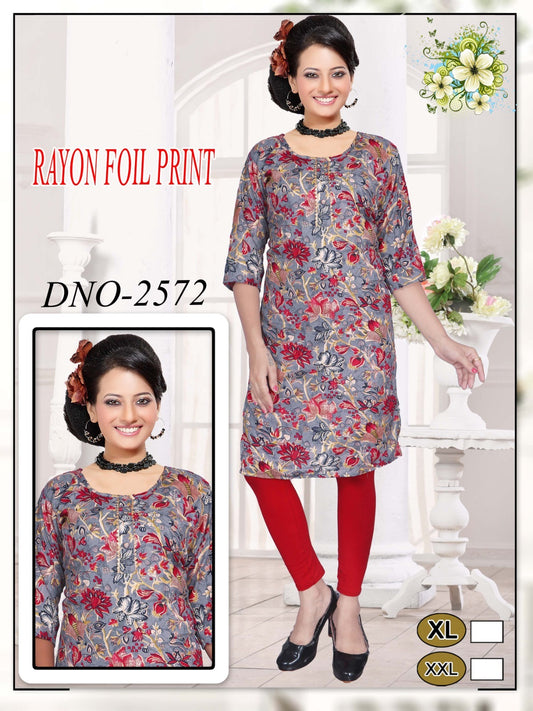 Girls'  reyon  Foil print kurti