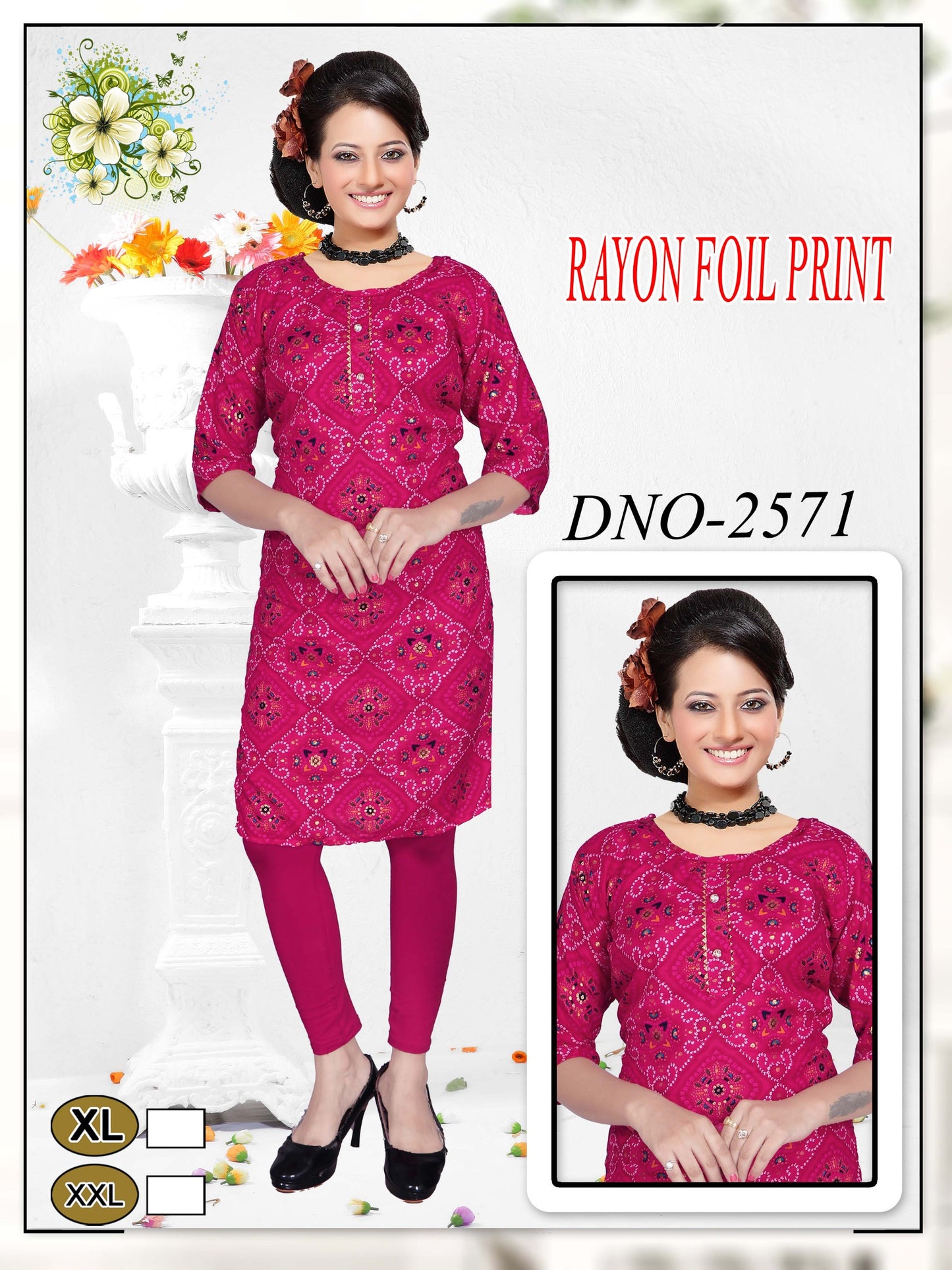 Girls'  reyon  Foil print kurti