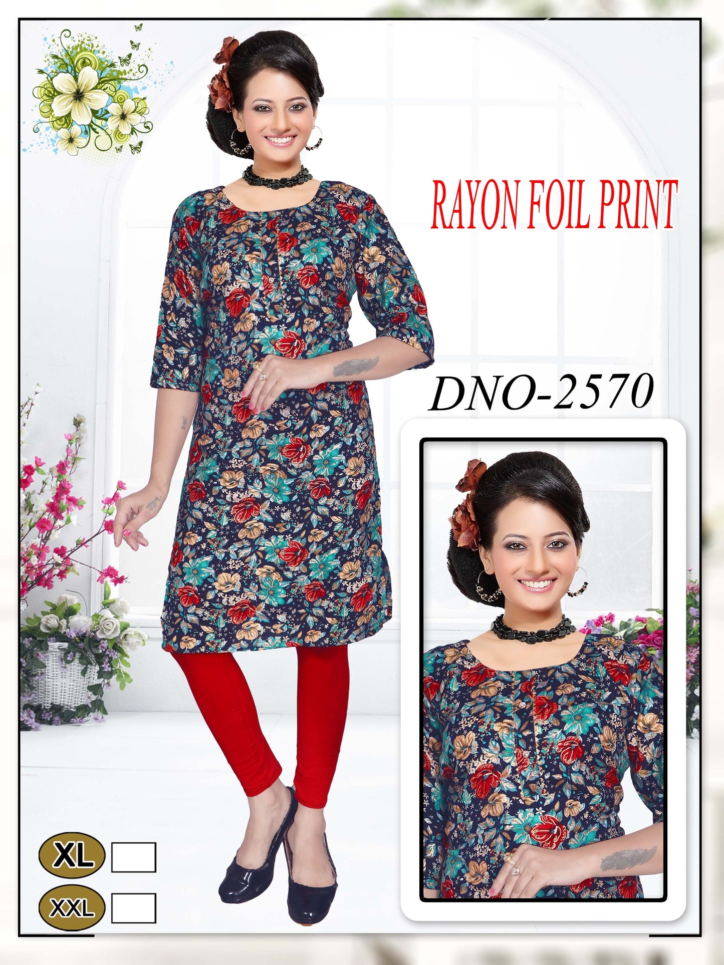 Girls'  reyon  Foil print kurti
