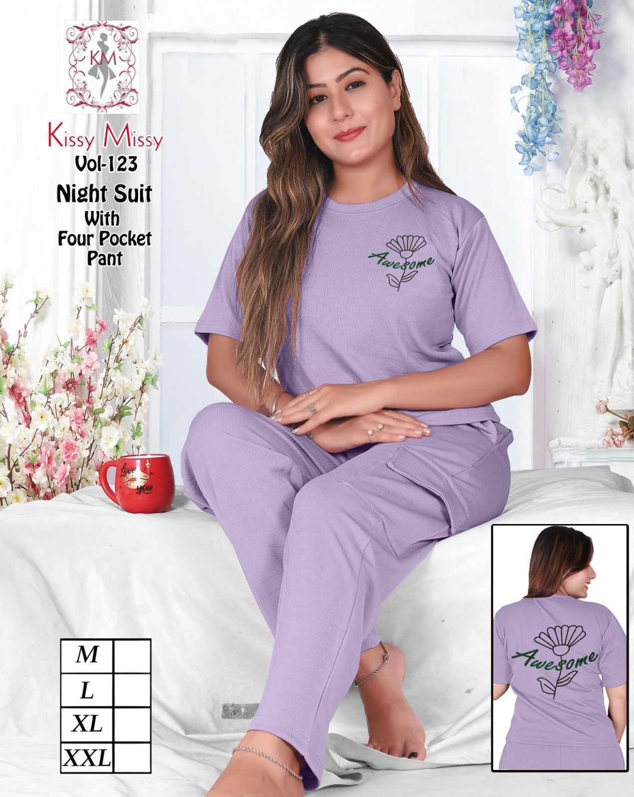 Printed 4-Pocket Night Suit Set