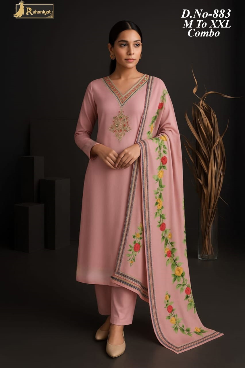 Roman silk 3pc neck embroidery with digital print dupatta