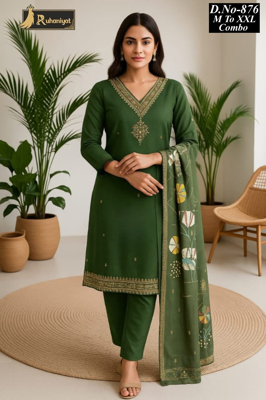 Roman silk 3pc neck embroidery with digital print dupatta