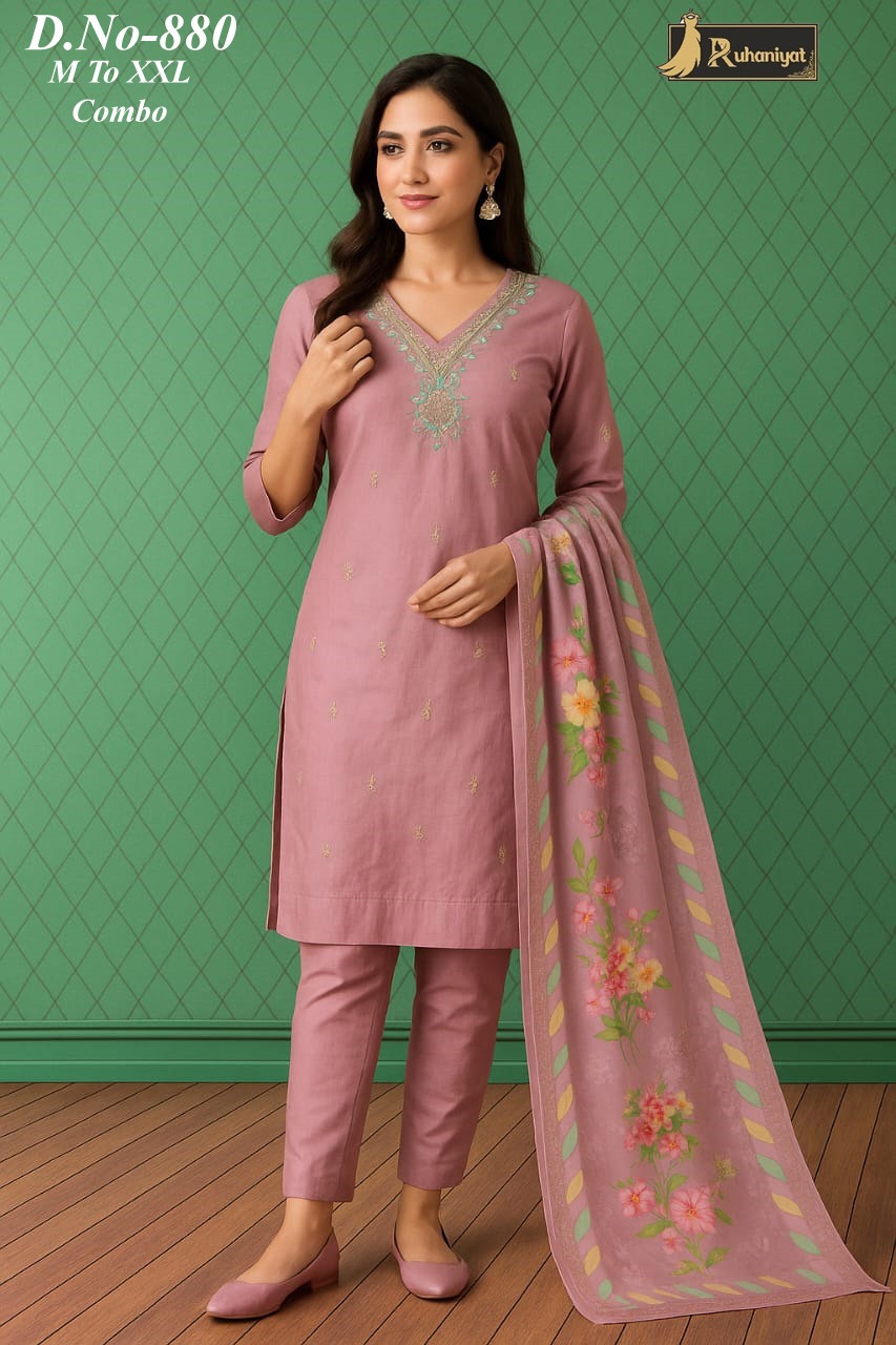 Roman silk 3pc neck embroidery with digital print dupatta