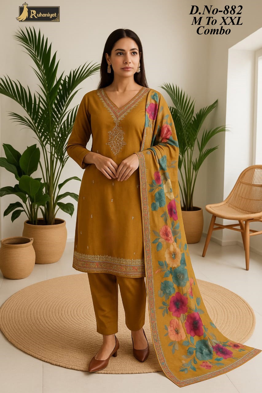 Roman silk 3pc neck embroidery with digital print dupatta