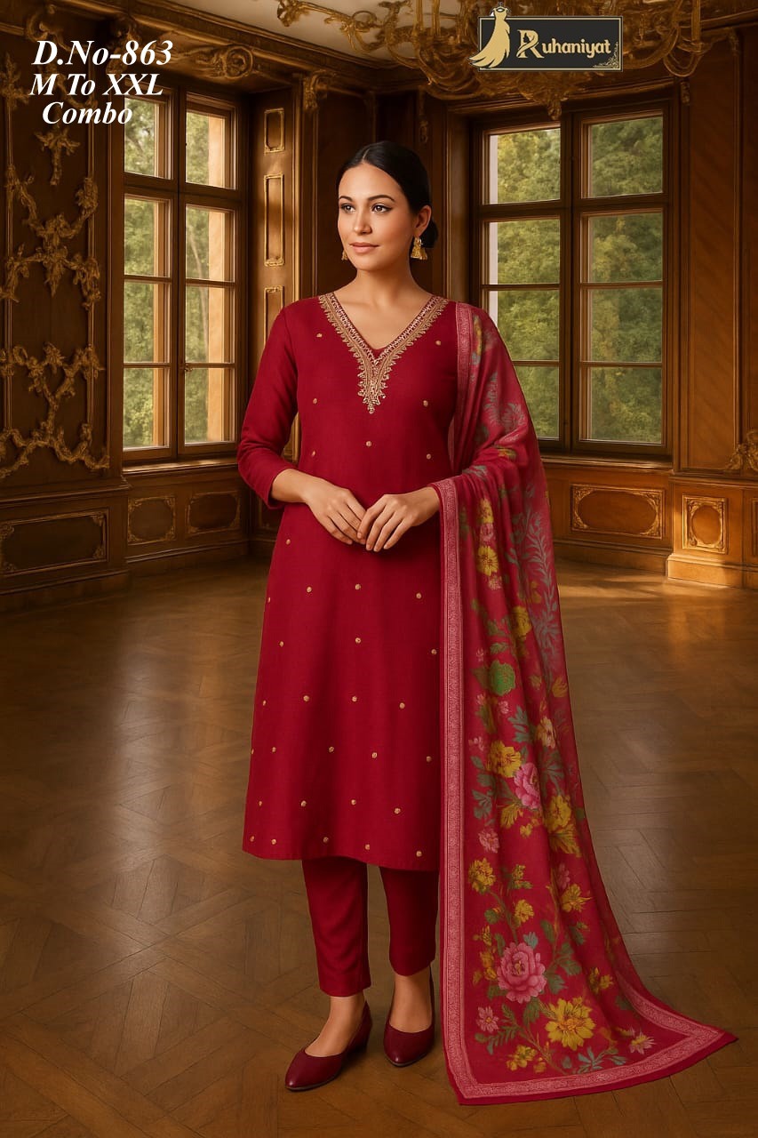 Roman silk 3pc neck embroidery with digital print dupatta