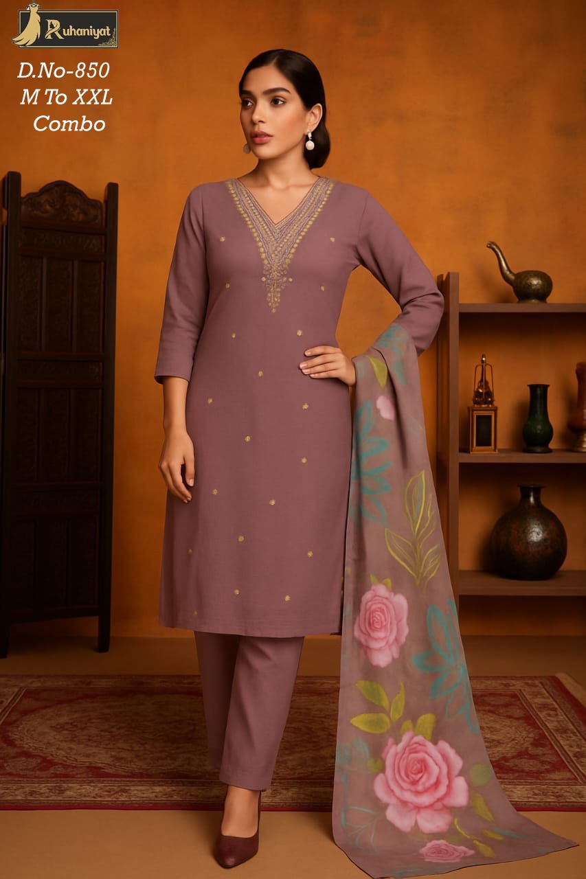 Roman silk 3pc neck embroidery with digital print dupatta