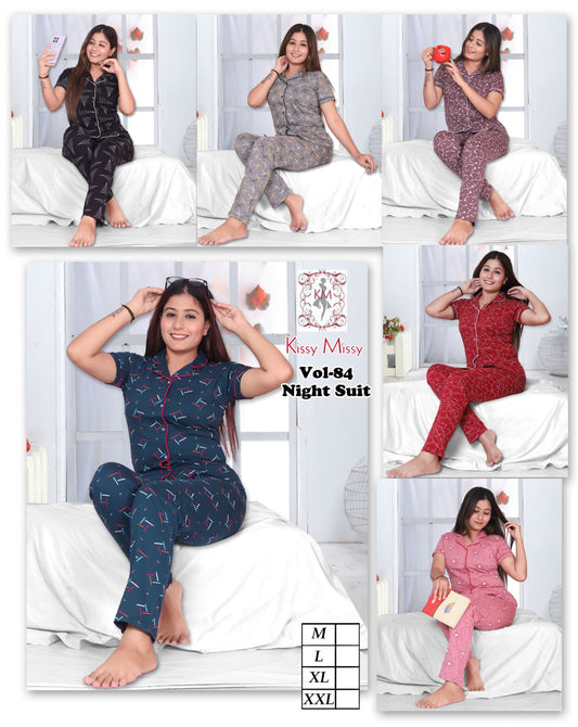 Premium Hosiery Collar Night Suit - Brand SOFTMOON VOL55
