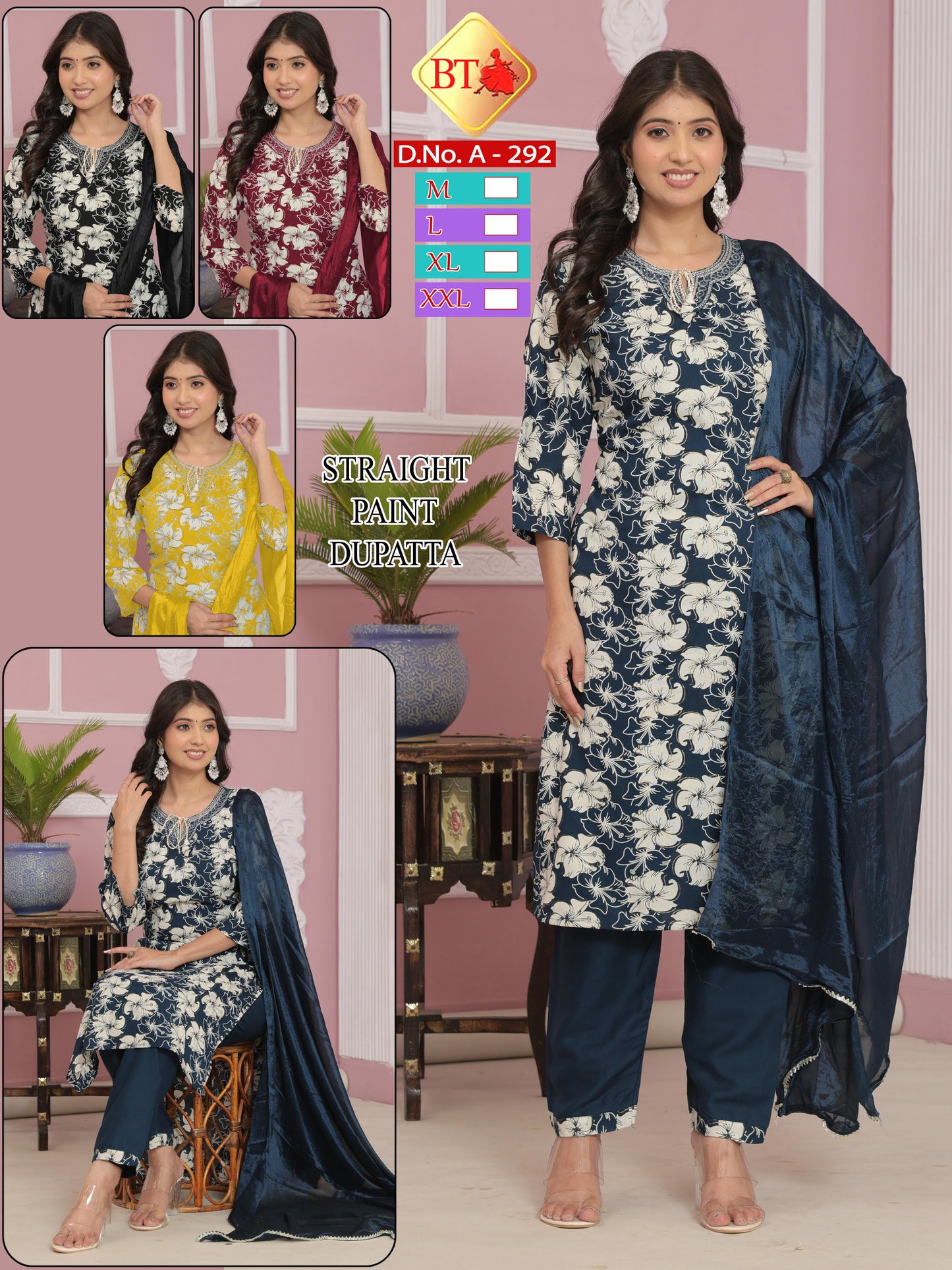 Elegant Boat Neck Rayon 3-Piece Set – Combo of 4