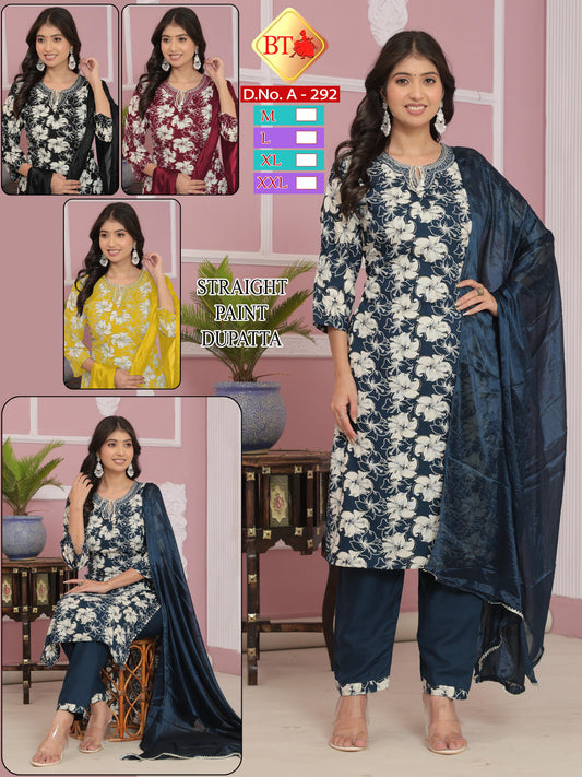 Elegant Boat Neck Rayon 3-Piece Set – Combo of 4