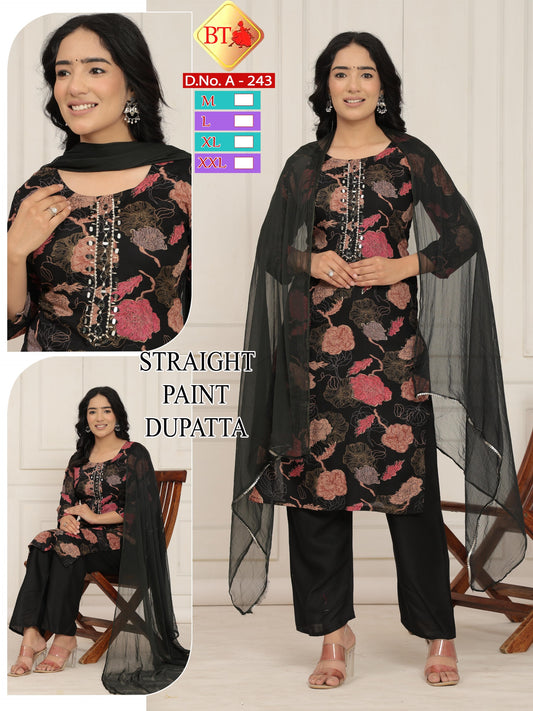 Mirror Pattern Kurti Boat Neck Rayon 3pc Set – Combo of 4