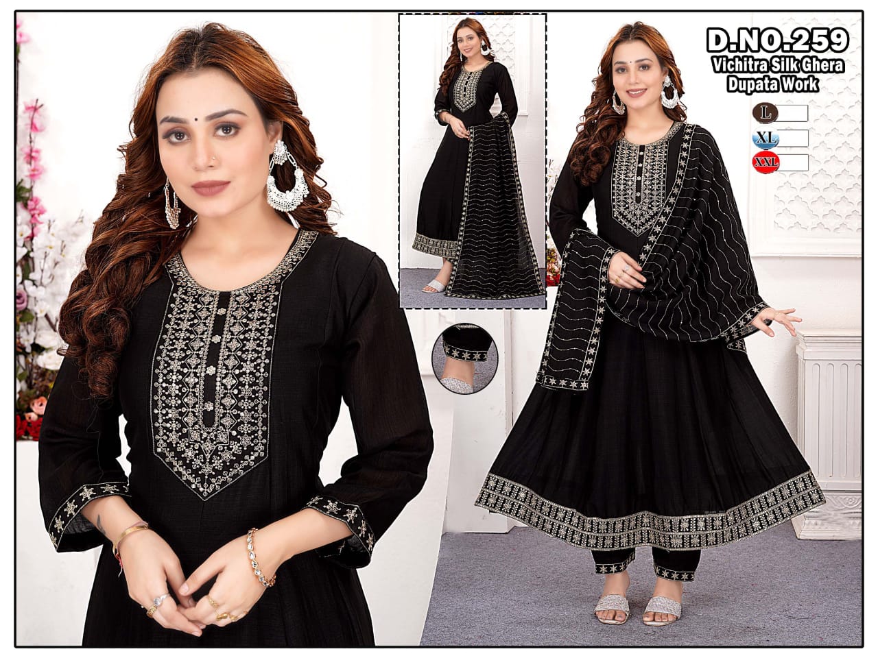 Elegant Vichitra Silk Ghera All Black