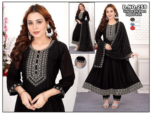 Elegant Vichitra Silk Ghera All Black