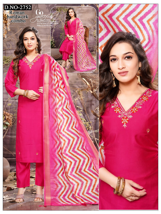 Roman silk Heavy Handwork 3pc with Fancy Orgenza Dupatta