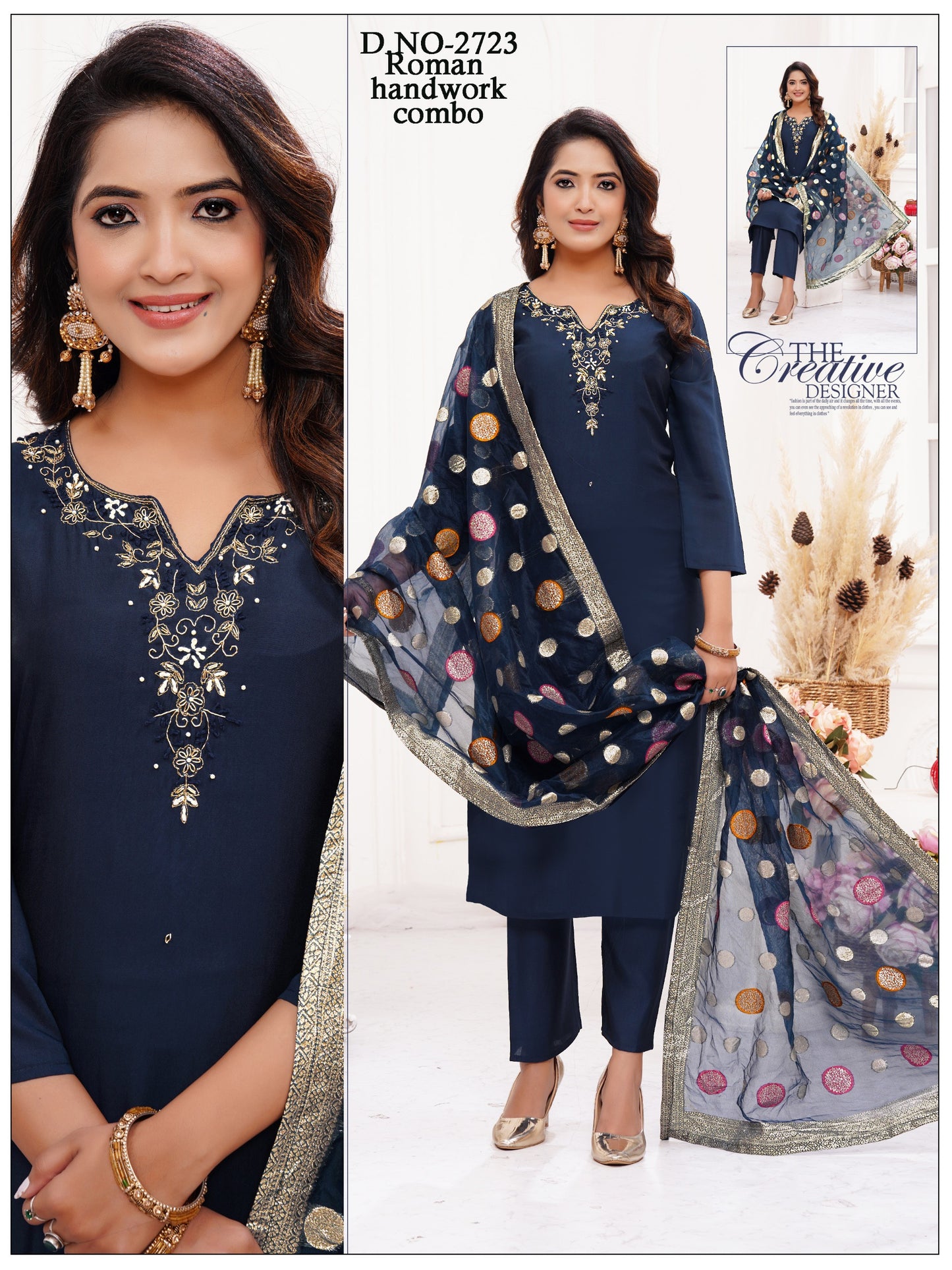 Premium Roman Silk Handwork Kurta With Premium Dupatta 3pc set