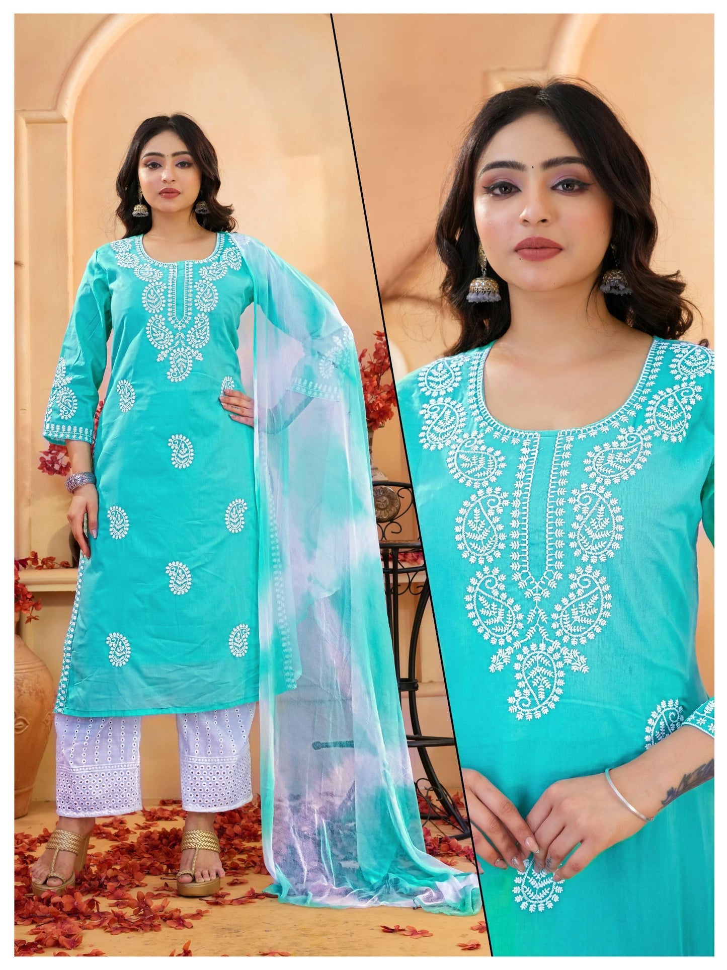 Chikankari Style Cotton Suit