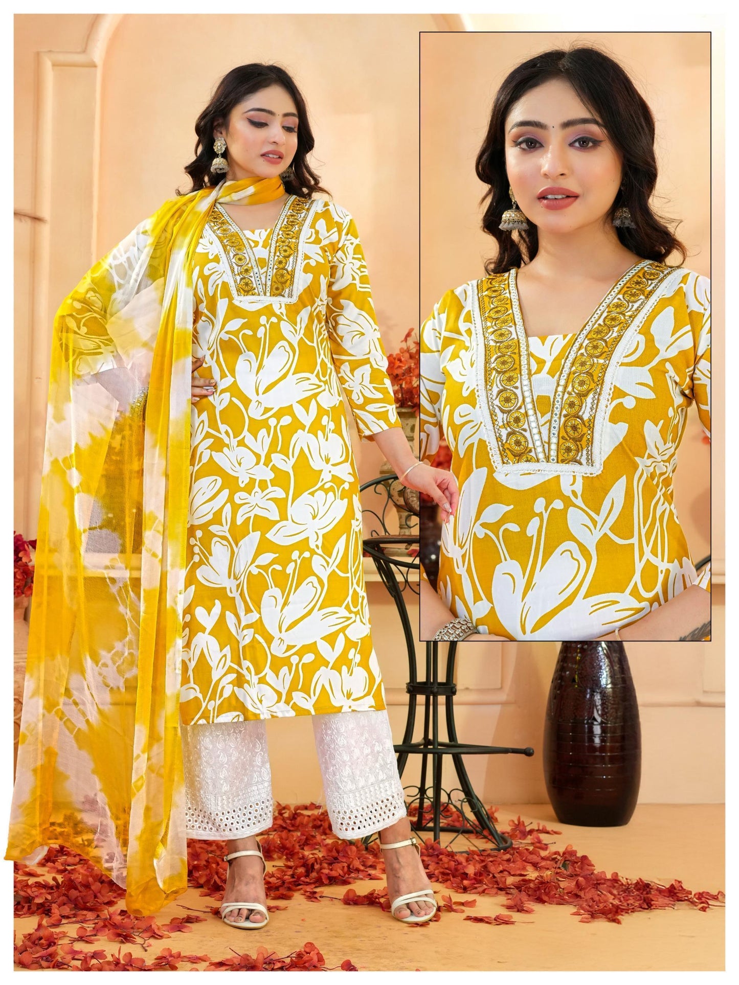 Vibrant Print Rayon Chicken Plazo Set
