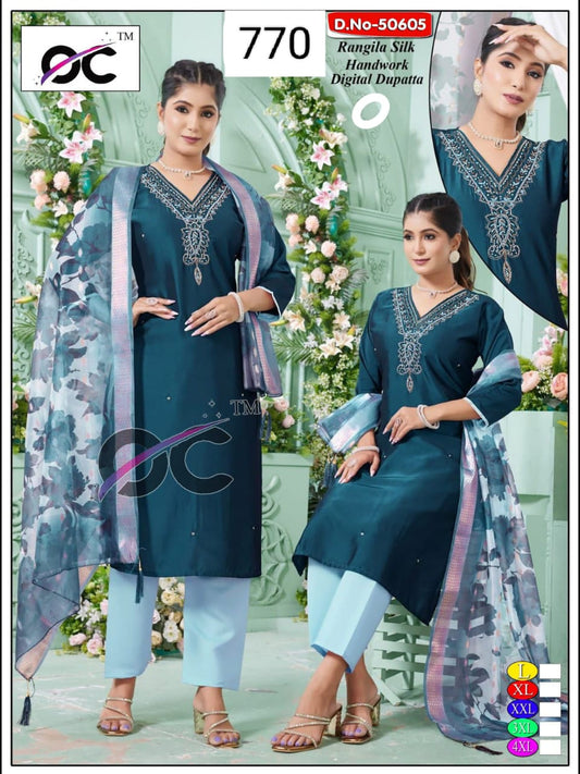 OC Kurtis - New Rangila Silk kurti set 3pcs