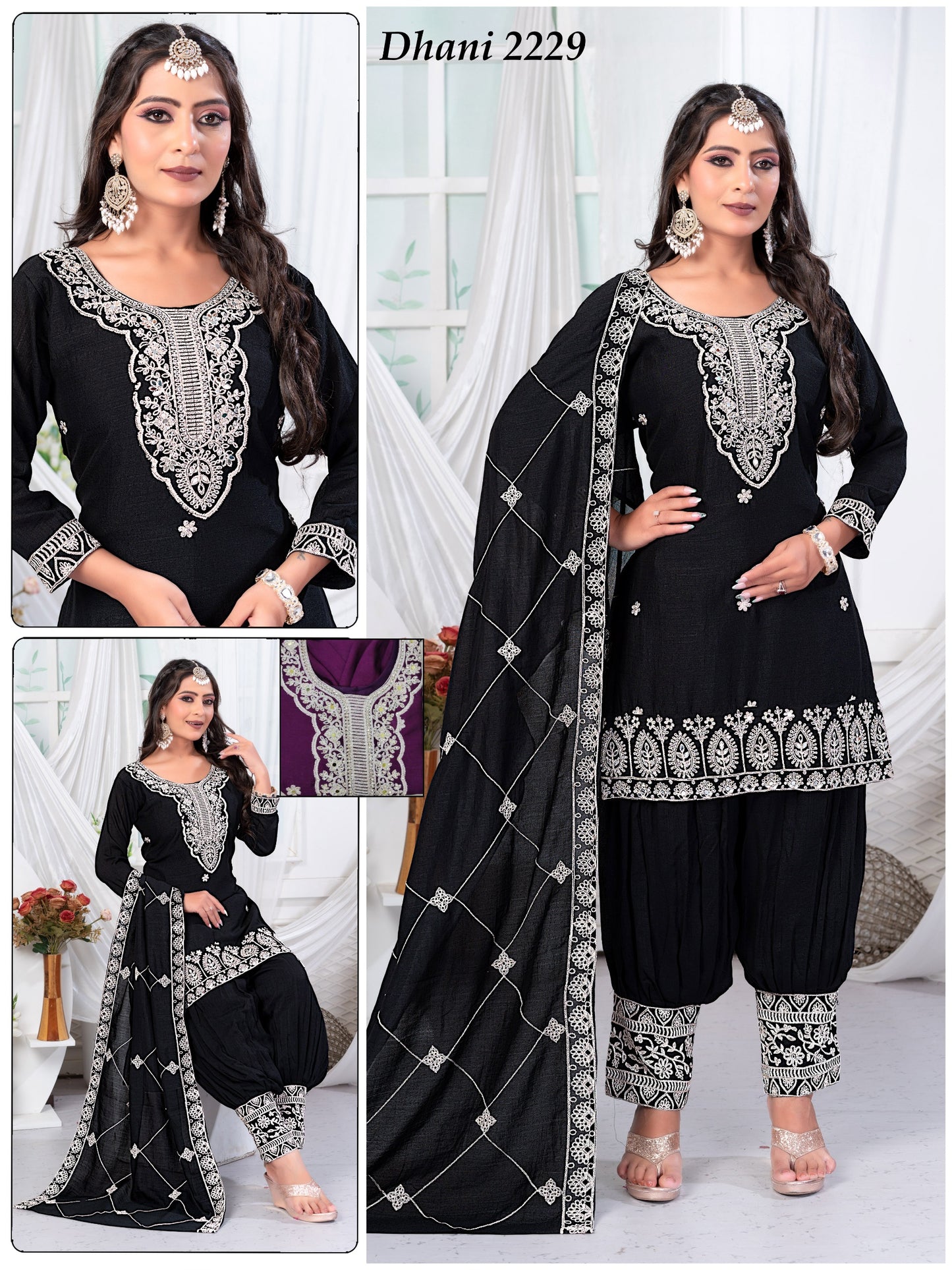 Black Punjabi Salwar Kurti  With Embroided Dupatta