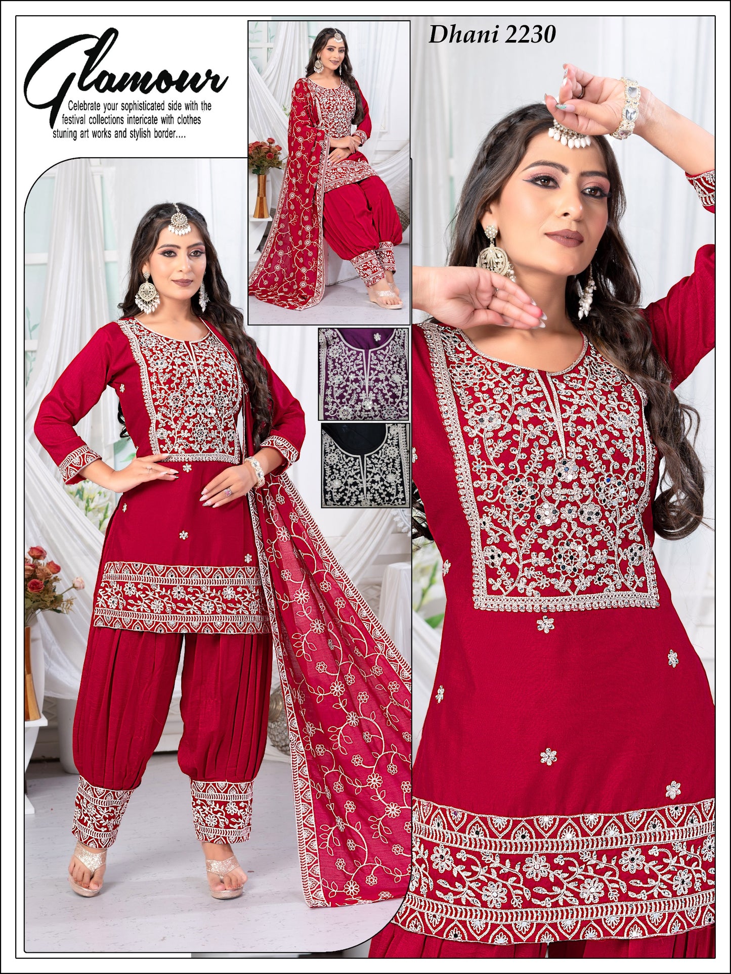 Royal Red - Punjabi Salwar Kurti  With Embroided Dupatta