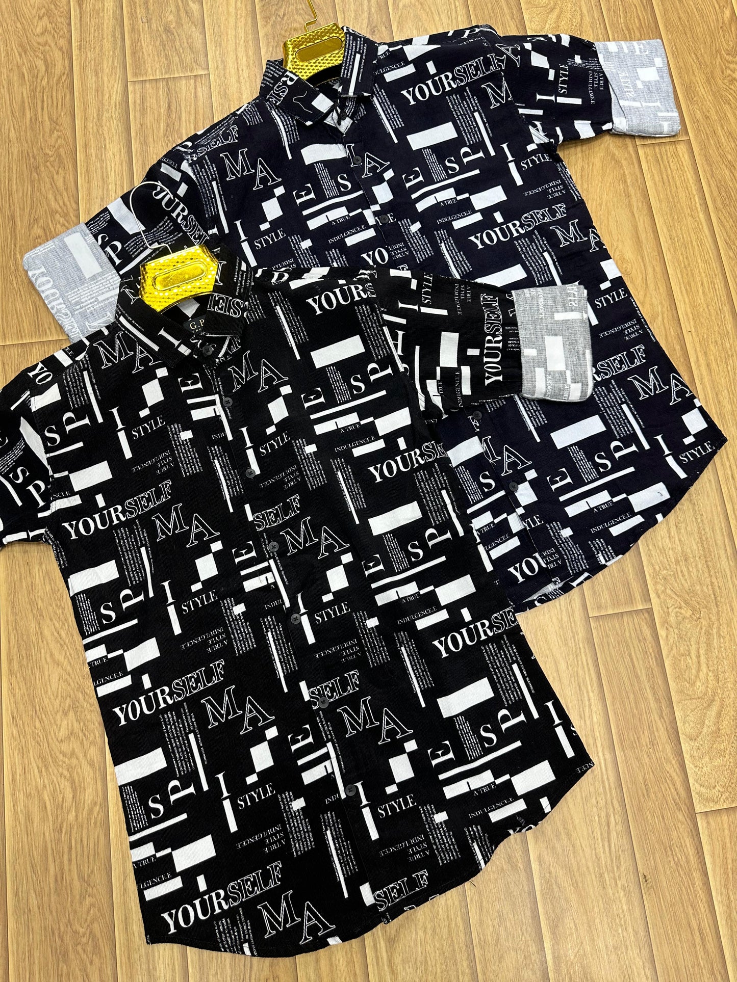 Men's Abstract Leaf Print Corduroy Shirt