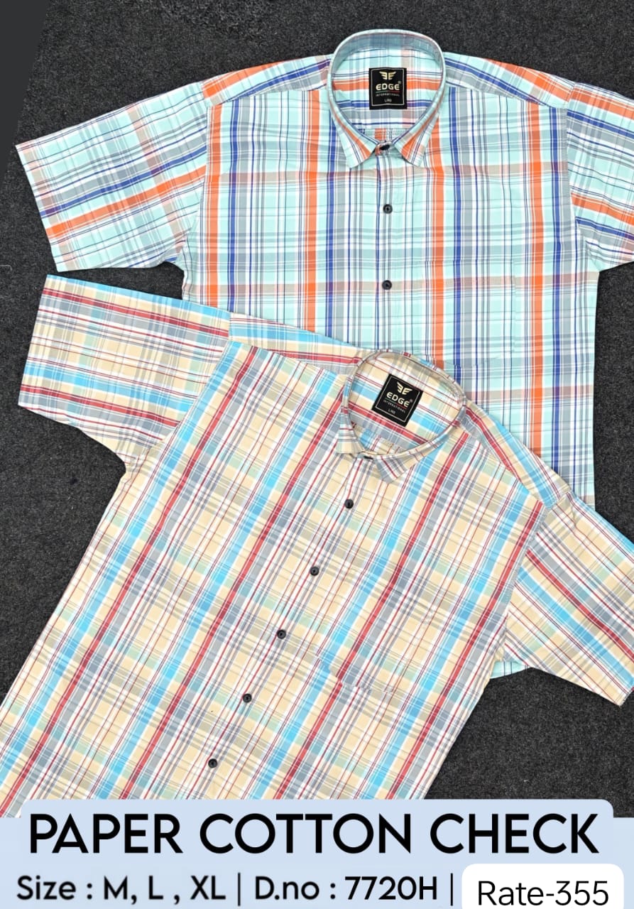 Men's Paper Cotton Check Half Sleeve Shirt