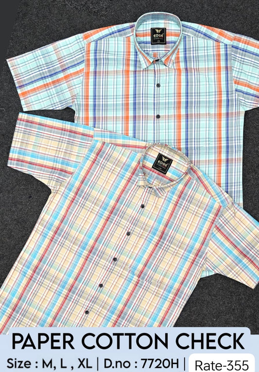 Men's Paper Cotton Check Half Sleeve Shirt