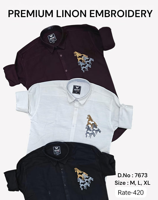 Men's Full Sleeve Premium Linon Embroidery Shirts