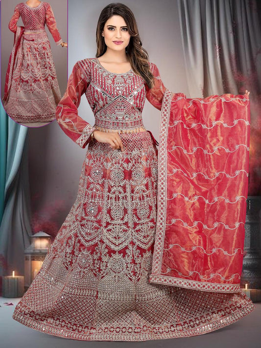 Red, Mirror and Golden Thread All over Gorgeous Lehnga Set