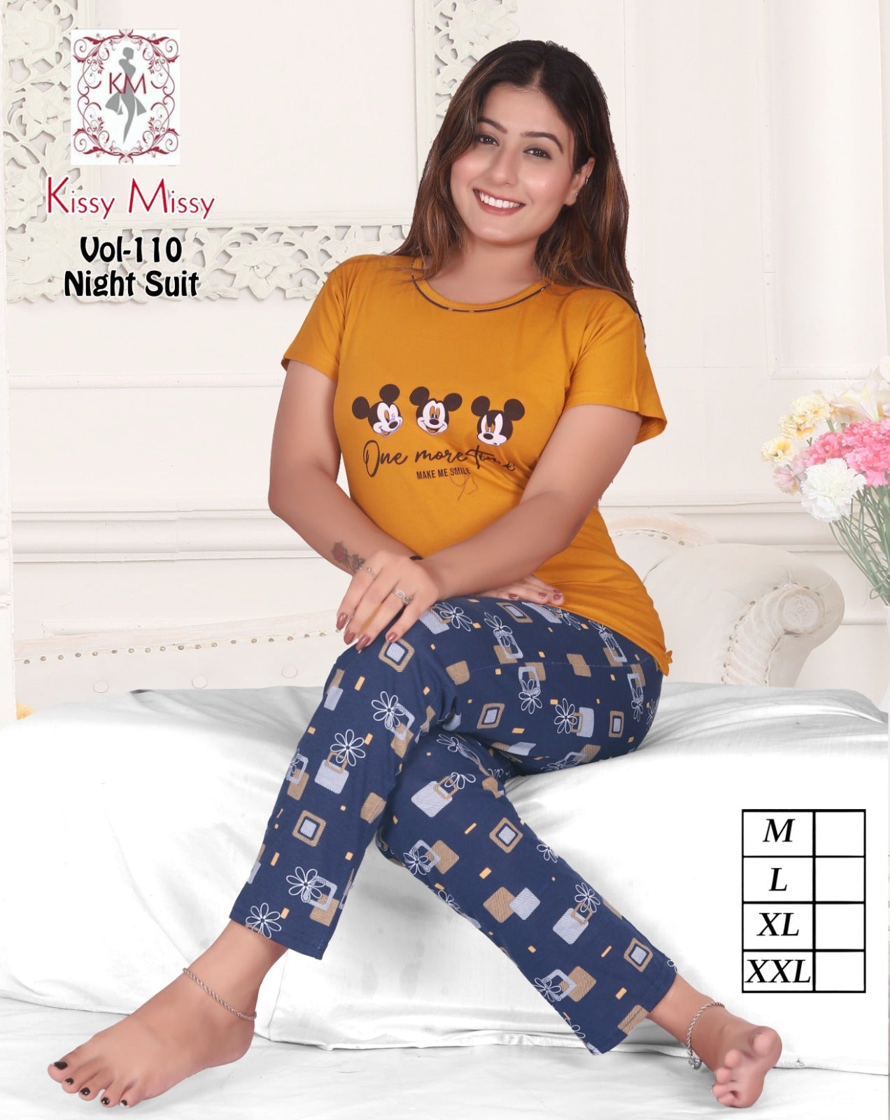 Girls' Lycra Printed Night Suit - kisssy messy