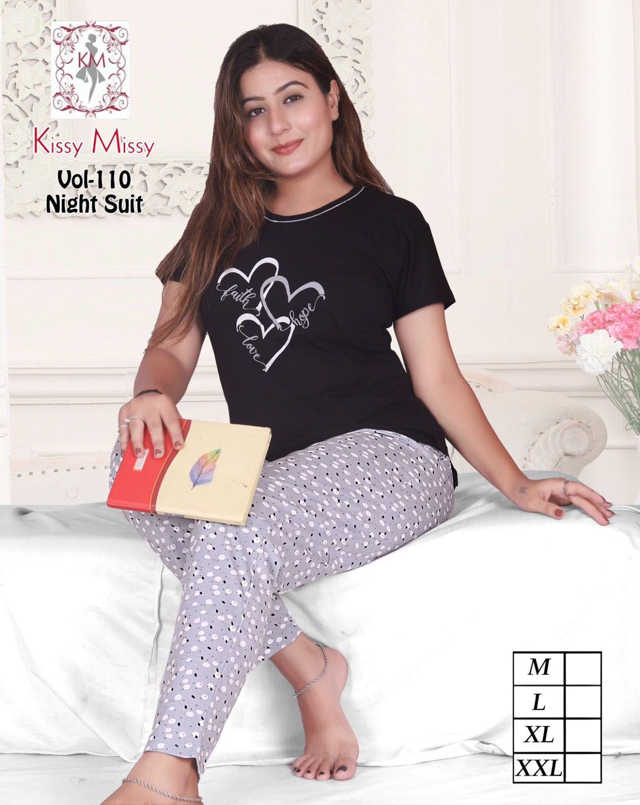 Girls' Lycra Printed Night Suit - kisssy messy
