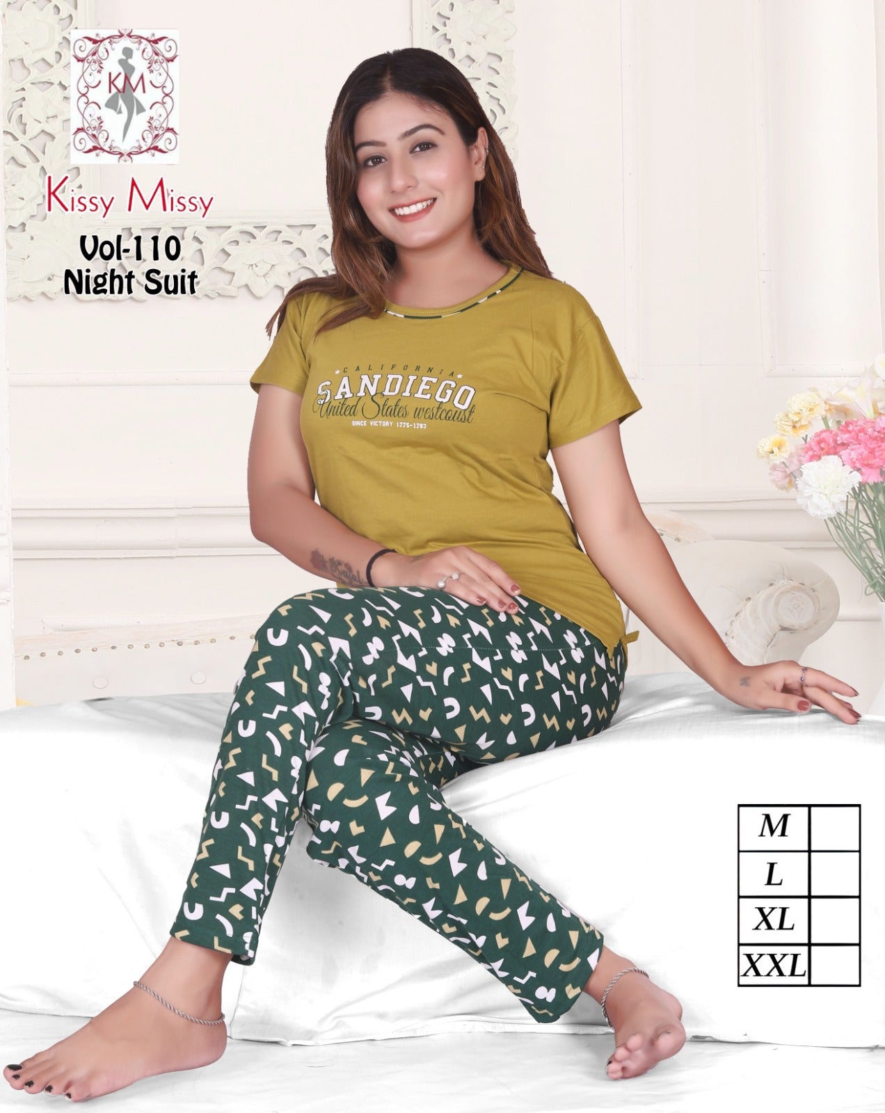 Girls' Lycra Printed Night Suit - kisssy messy